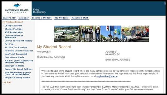 Screen shot of Log in to My Student Record