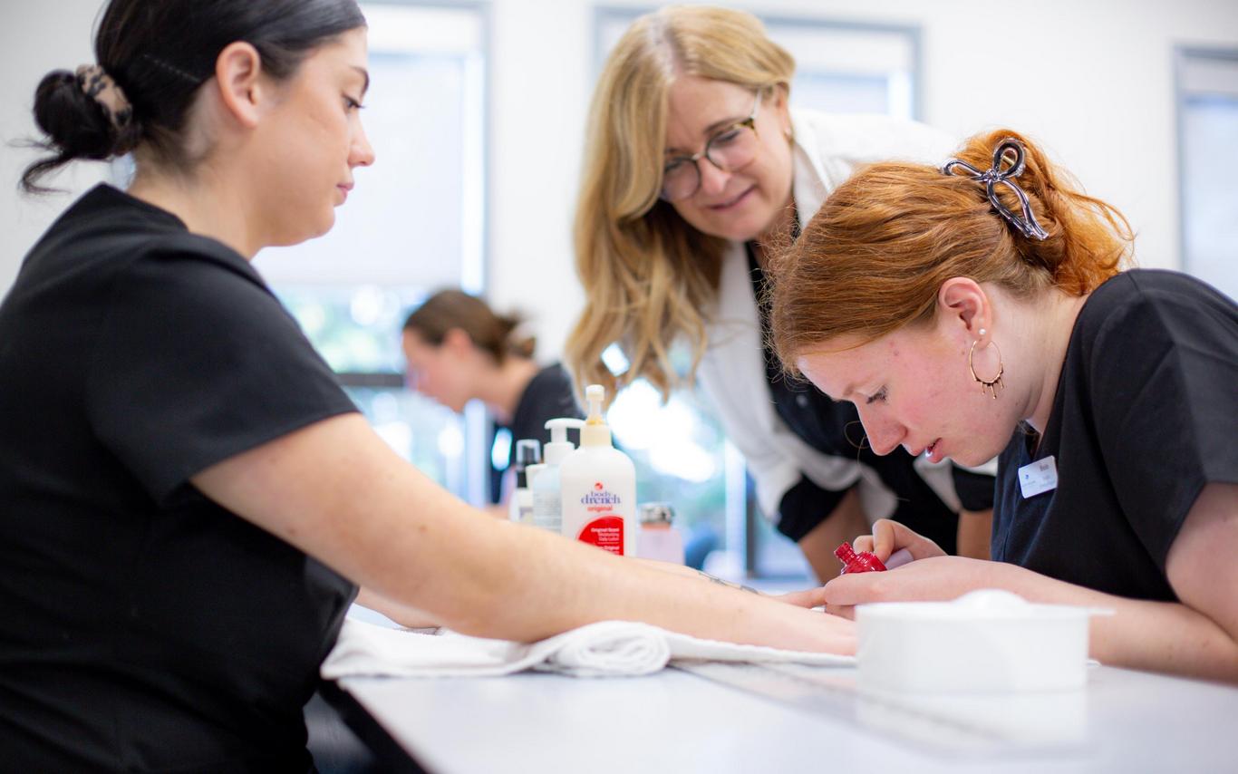 VIU esthetics students practicing manicures